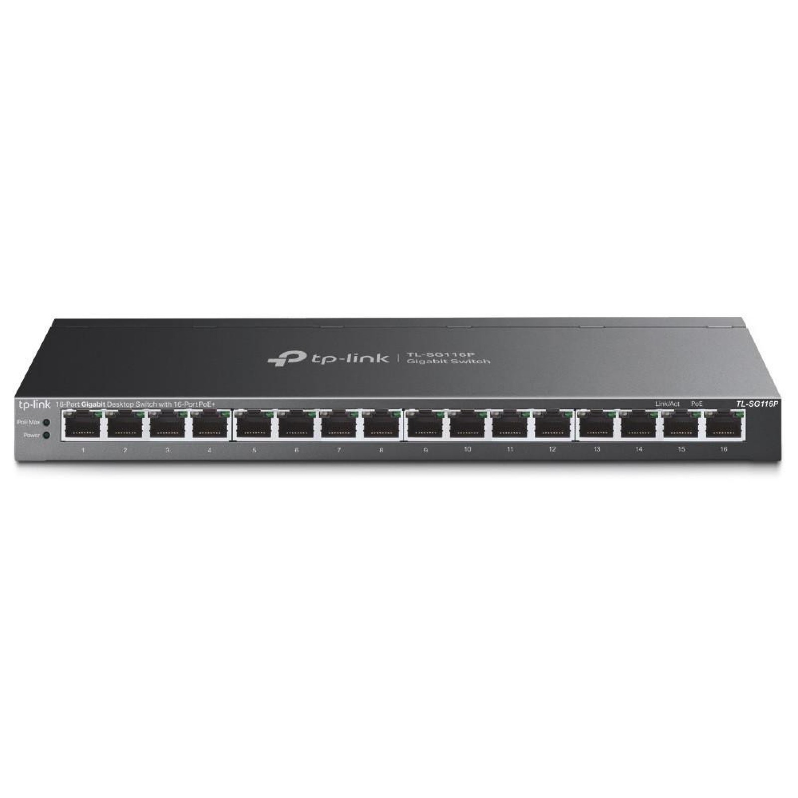 Коммутатор PoE 16 port 1000MbitTP-Link TL-SG116P (16x10/100/1000Mb/s PoE+, неуправляемый, метал)