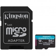 Карта памяти MicroSDXC  64GB UHS-I/U3 Class 10 Kingston Canvas Go! Plus R170/W70MB/s + SD-адаптер (S
