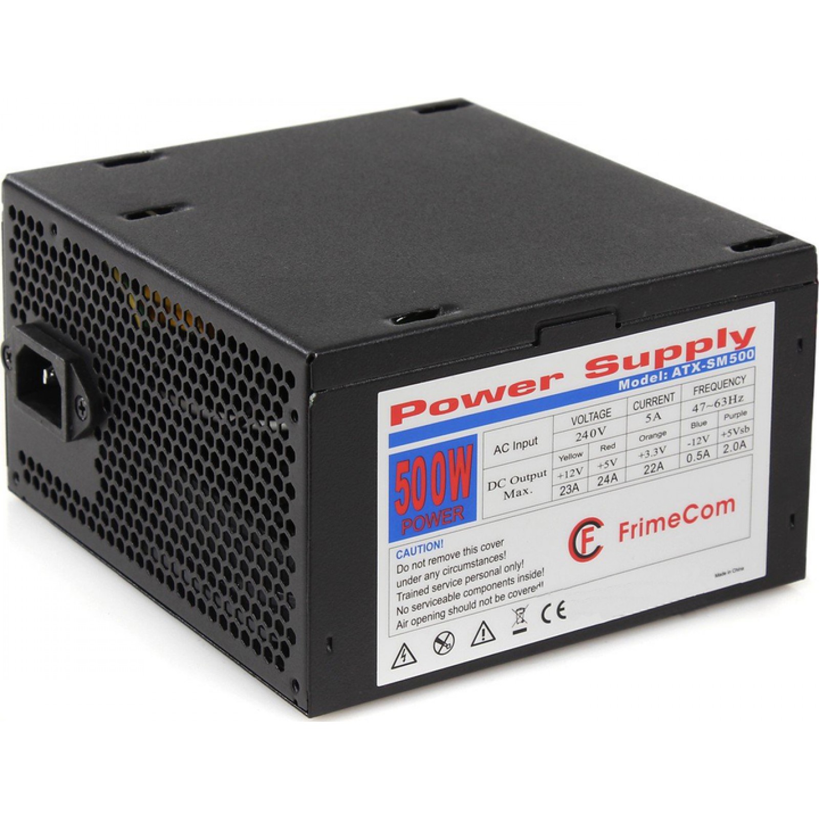 Блок питания FrimeCom SM500R ОЕМ) , 500W 120mm, 2xSATA, 2х(PCI-E 6+8pin), CPU 2*4pin, +12V 23А, ATX